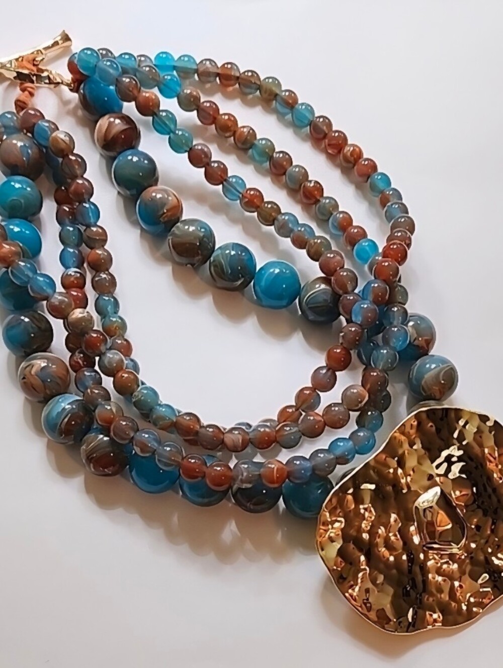 Multi-Strand Hammered Pendant Statment Necklace